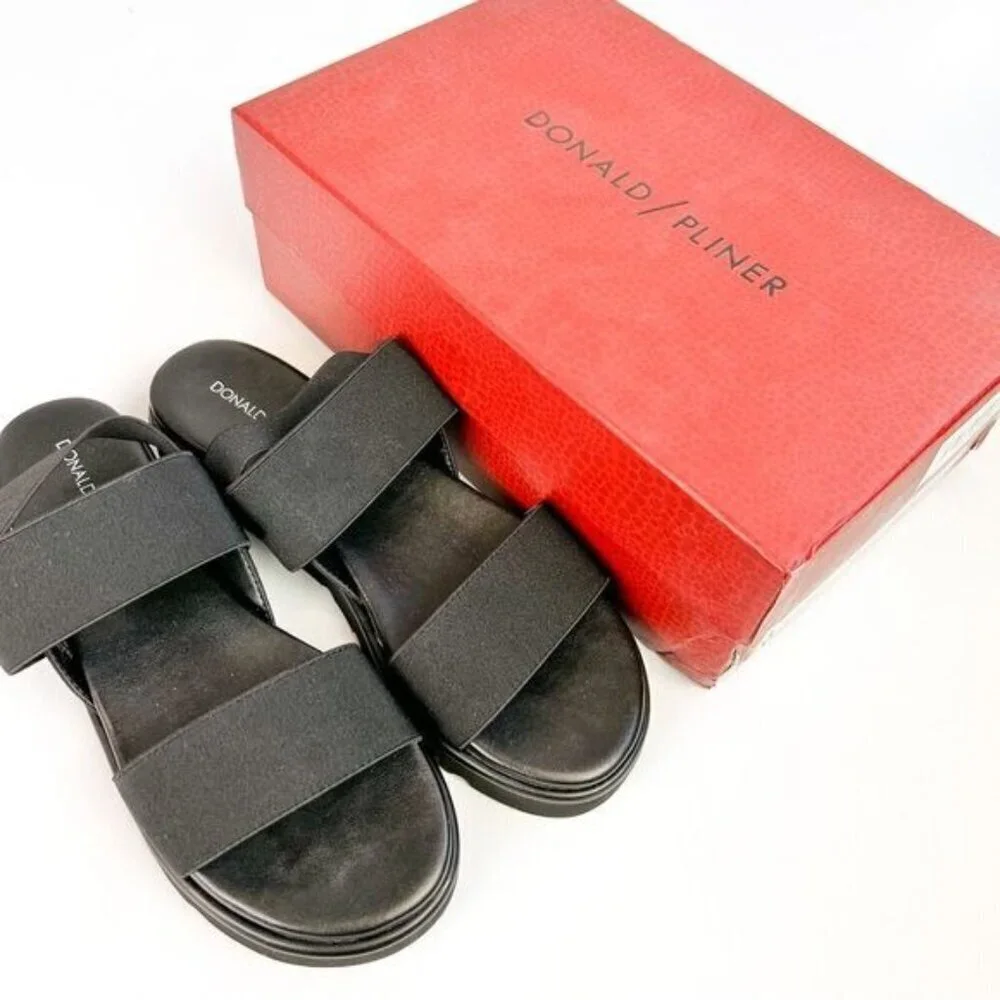 Donald J. Pliner Womens Black Lue Stretch-Strap Flatform Sandals size 8